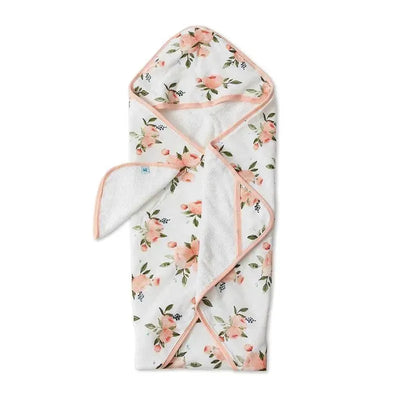 Little Unicorn - Cotton Hooded Towel & Wash Cloth, Watercolor Roses Image 1