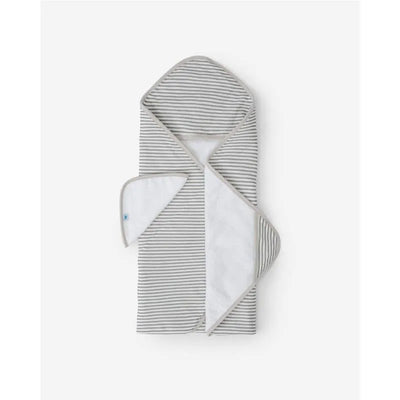 Little Unicorn Cotton Hooded Towel & Wash Cloth Grey Stripe Image 1