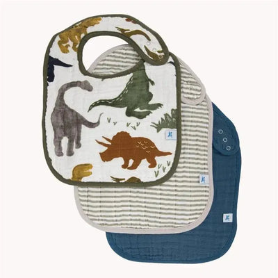 Little Unicorn Cotton Muslin Classic Bib 3 Pack - Dino Friends Image 1