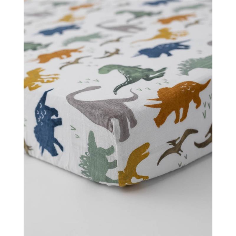 Little Unicorn Cotton Muslin Crib Sheet - Dino Friends Image 1