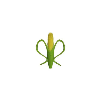 Soft, colorful corn-shaped baby brush with a yellow corn top and green base, designed for gentle brushing.
