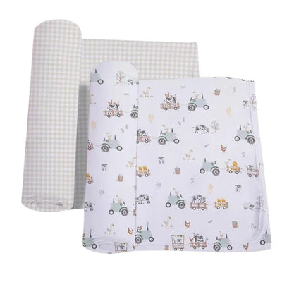 Living Textiles - 2Pk Jersey Swaddle, Tractor Ride Image 1