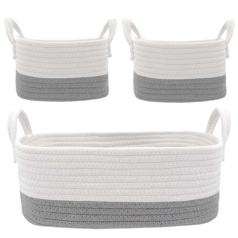 Living Textiles - 3Pk Cotton Rope Storage Set, Grey/White Image 1