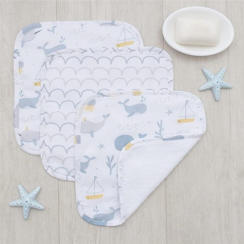 Living Textiles - 3Pk Whale Of A Time Muslin Wash Cloths  Image 2