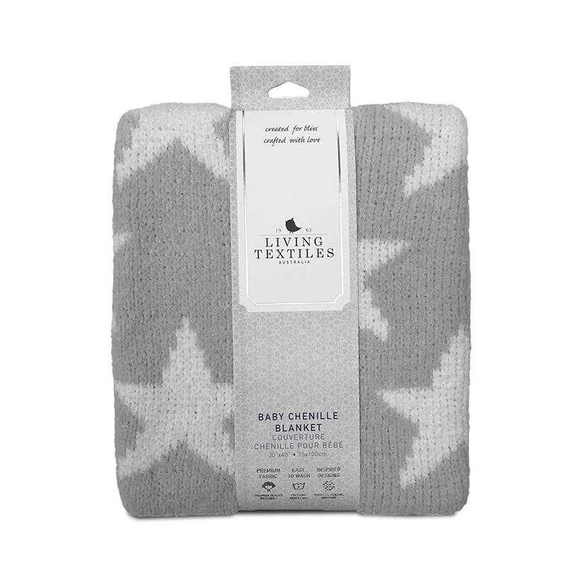 Living Textiles Chenille Baby Blanket - Grey Stars Image 2