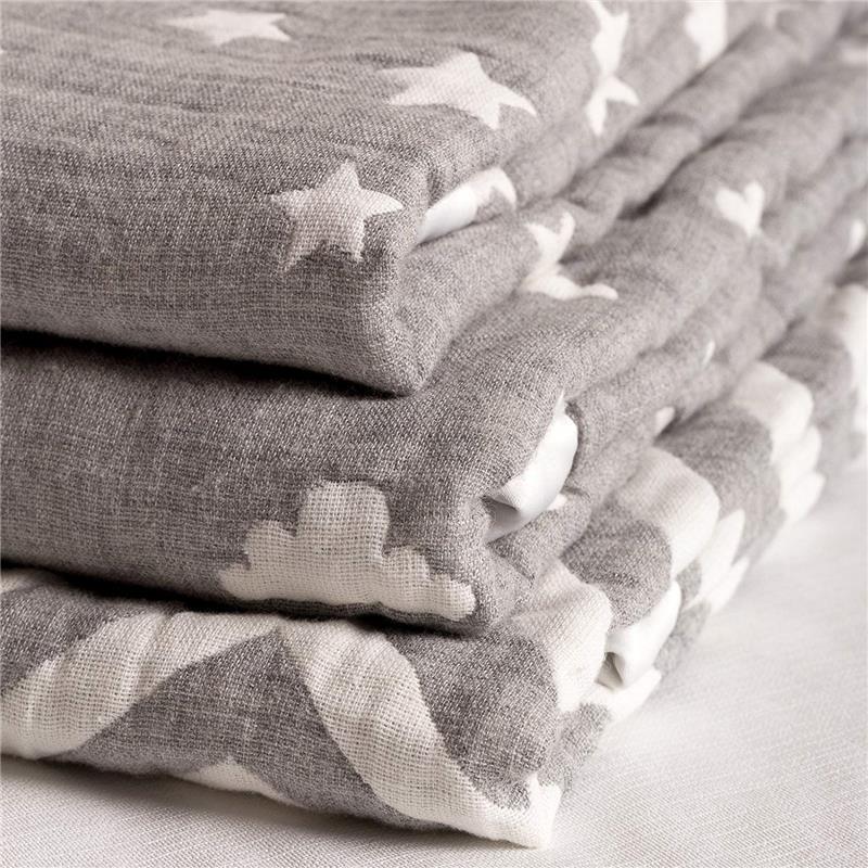 Living Textiles Cotton Muslin Jacquard Blanket - Grey Star Image 5