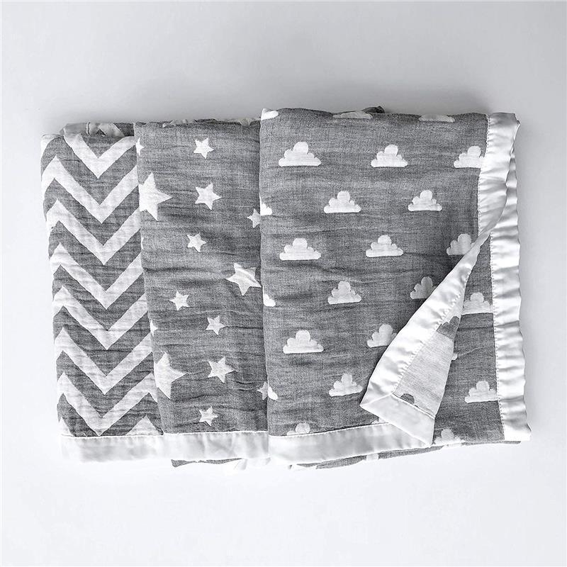 Living Textiles Cotton Muslin Jacquard Blanket - Grey Star Image 6
