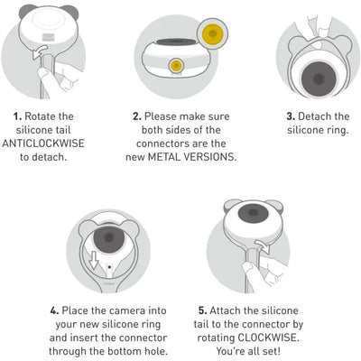 Instructions for attaching and detaching the silicone tail of the Lollipop product, featuring illustrations and text for clarity.