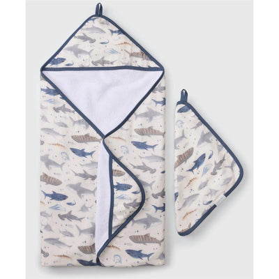Loulou Lollipop Hooded Towel Set Smiley Sharks Image 1