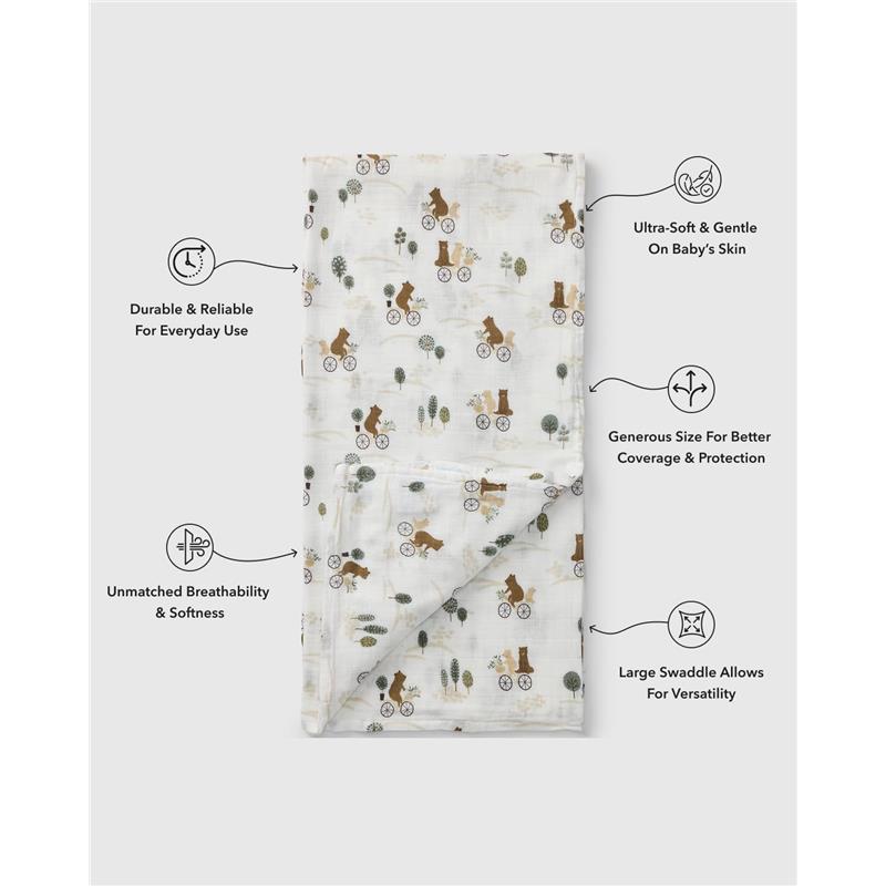 Loulou Lollipop Muslin Swaddle, Bears On Bikes Image 3