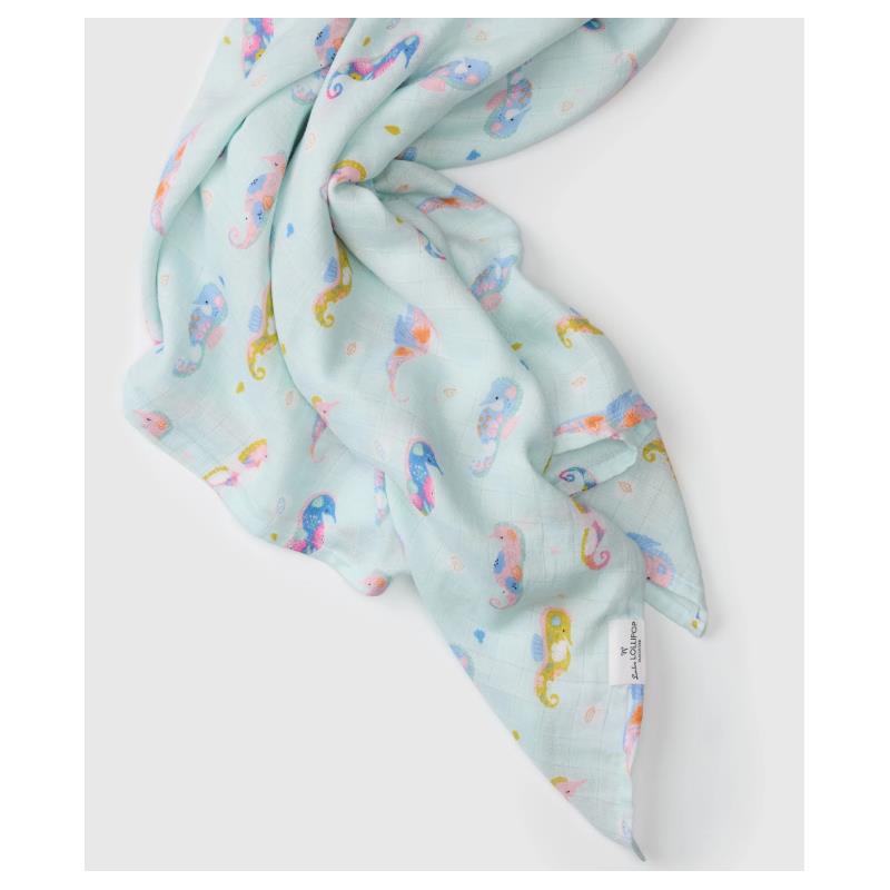 Loulou Lollipop Muslin Swaddle Painterly Seahorse Image 2