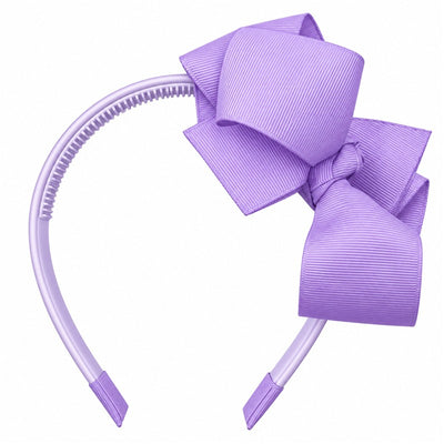 MacroBaby purple headband arc with a large grosgrain ribbon bow