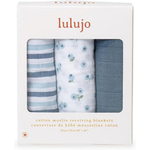 Lulujo - 3Pk Blueberries Muslin Receiving Blankets Image 2