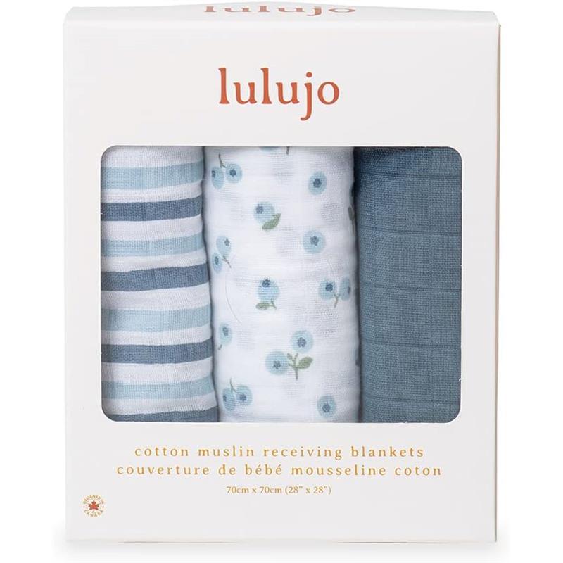 Lulujo - 3Pk Blueberries Muslin Receiving Blankets Image 2