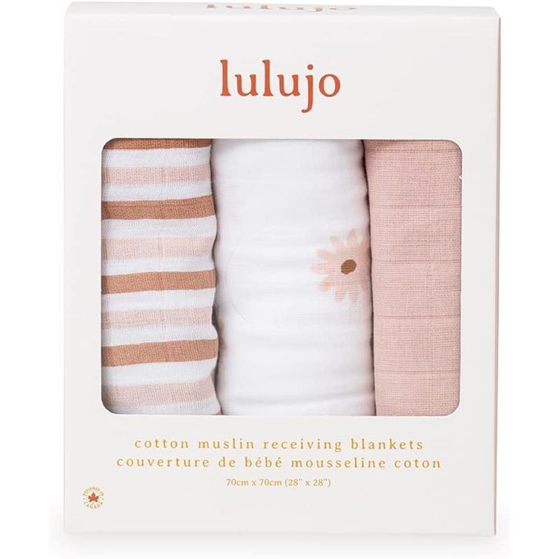 Lulujo - 3Pk Daisies Muslin Receiving Blankets  Image 4