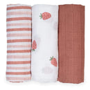 Lulujo - 3Pk Strawberries Muslin Receiving Blankets Image 1