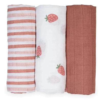 Lulujo - 3Pk Strawberries Muslin Receiving Blankets Image 1