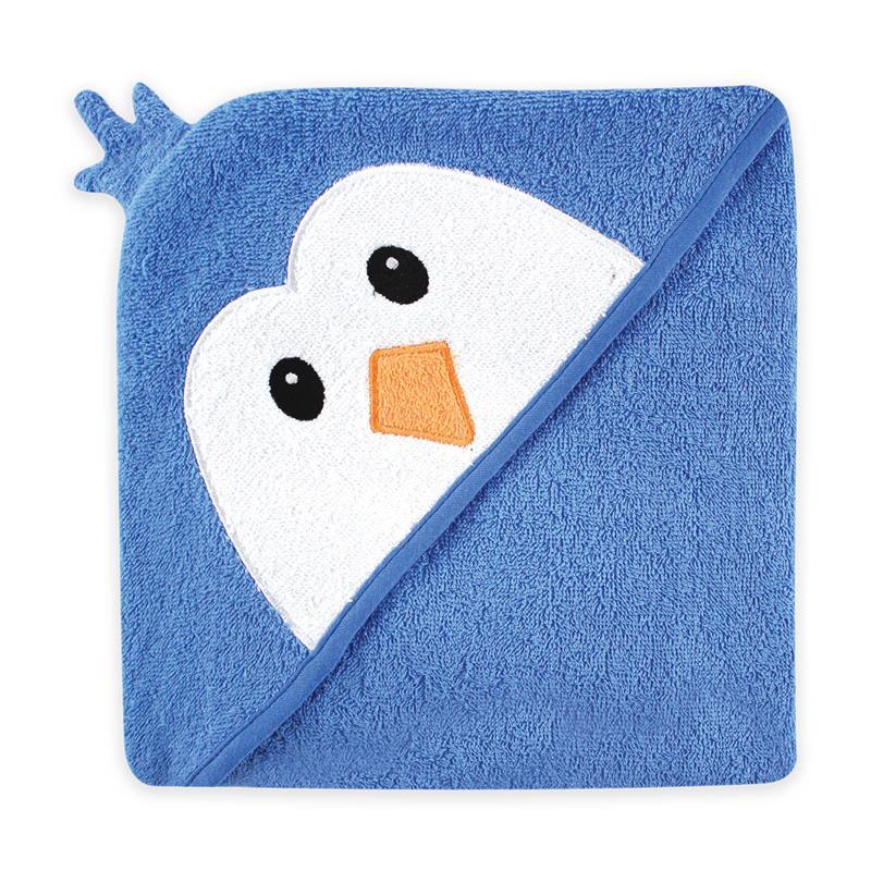 Luvable Friends Animal Face Hooded Towel, Blue Penguin Image 1