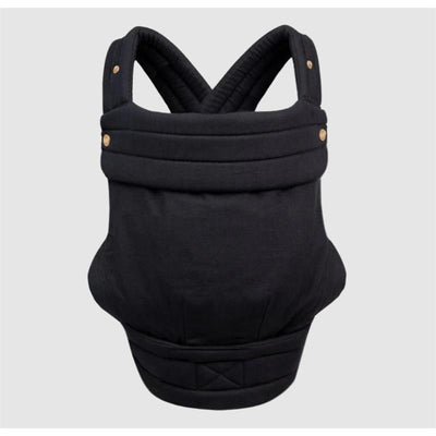 Monarch Carrier by Mabe in ebony, featuring a sleek black design with padded straps and brass buttons for secure support.