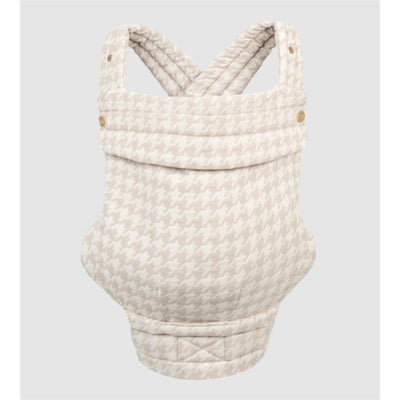 Mabe Monarch Carrier in houndstooth beige, featuring a quilted design and cross-back straps for comfort.