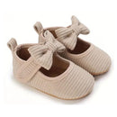 Macrobaby - Baby Girls Shoes Cute Bowknot Striped Mary Jane Flats, Apricot Image 1