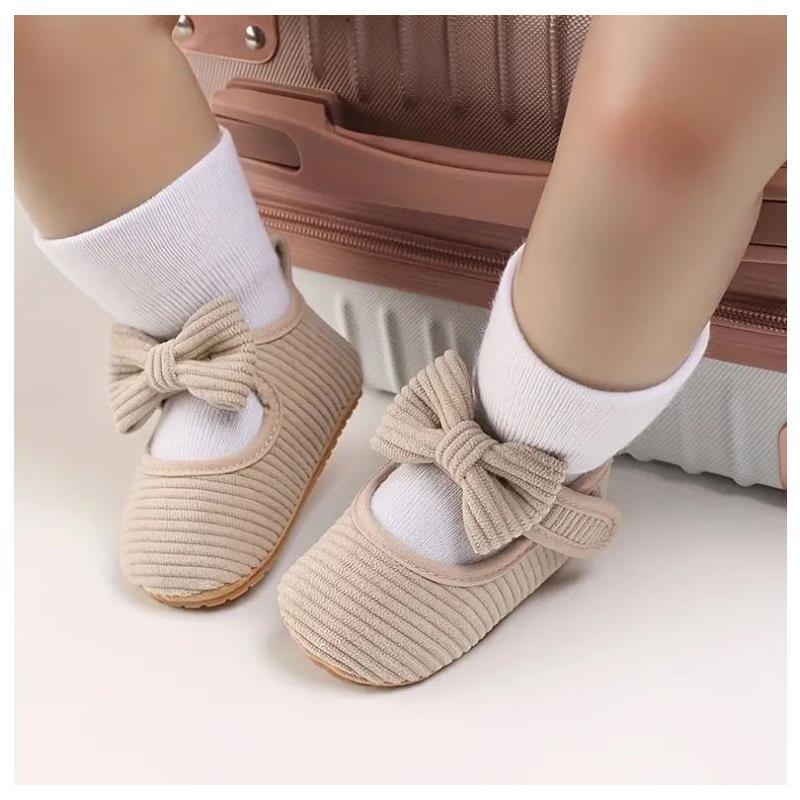 Macrobaby - Baby Girls Shoes Cute Bowknot Striped Mary Jane Flats, Apricot Image 2