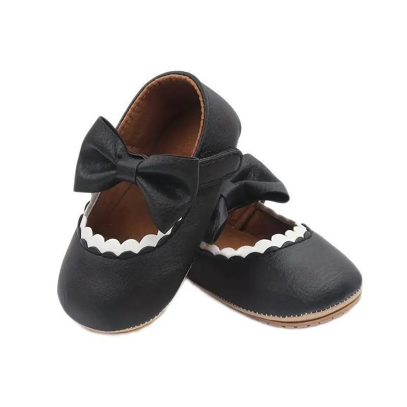 Macrobaby - Baby Girls Shoes Patent Bowtie Striped Mary Jane Flats, Black Image 1
