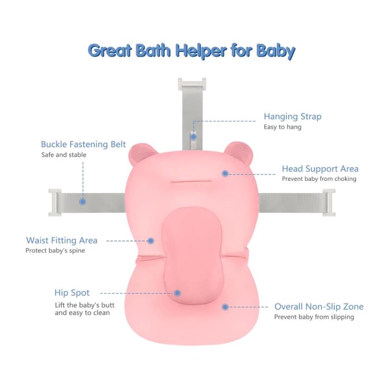 Macrobaby - Breathable Bath Net – Pink Bear | Soft & Adjustable Baby Bath Seat Image 2