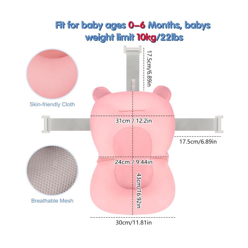 Macrobaby - Breathable Bath Net – Pink Bear | Soft & Adjustable Baby Bath Seat Image 7
