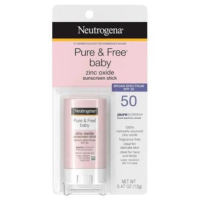 Neutrogena Pure & Free Baby Zinc Oxide Sunscreen Stick, Broad Spectrum SPF 50, suitable for delicate skin, 0.47 oz.