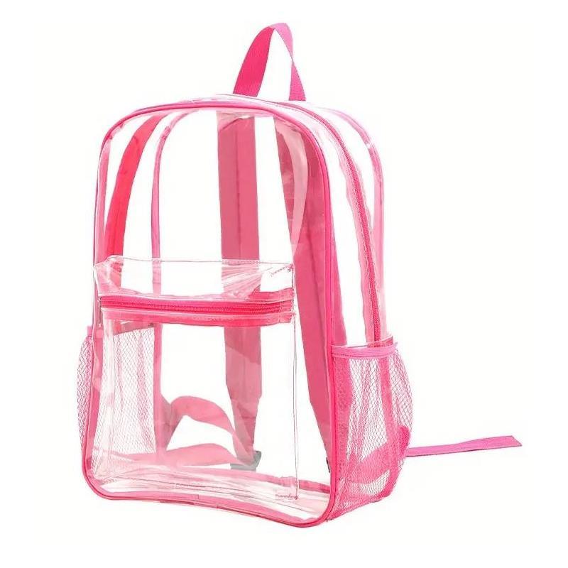 Macrobaby - Transparent Large Capacity School Backpack, Clear & Pink Image 1