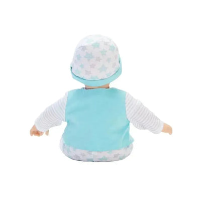 Madame Alexander Babble Baby Starfish doll, dressed in a turquoise outfit and star-patterned hat, shown from the back.