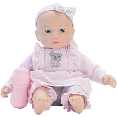 Sweet Smiles Cuddly Koala doll by Madame Alexander, featuring a pink outfit with a koala design and a pink bottle.