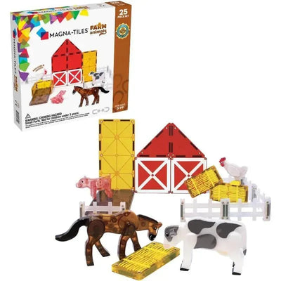 Magna-Tiles Farm Animals 25-piece magnetic construction set with barn, animals, and accessories.