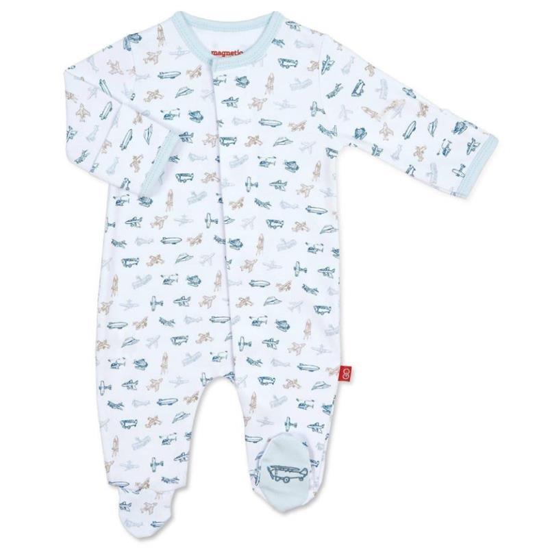 Magnetic Me - Airplanes Organic Cotton Magnetic Baby Footie Image 1
