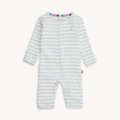 Magnetic Me - Baby Boy Blue Stripe Organic Cotton Coverall Image 1