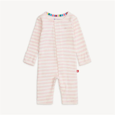 Magnetic Me - Baby Girl Pink Stripe Organic Cotton Coverall Image 1