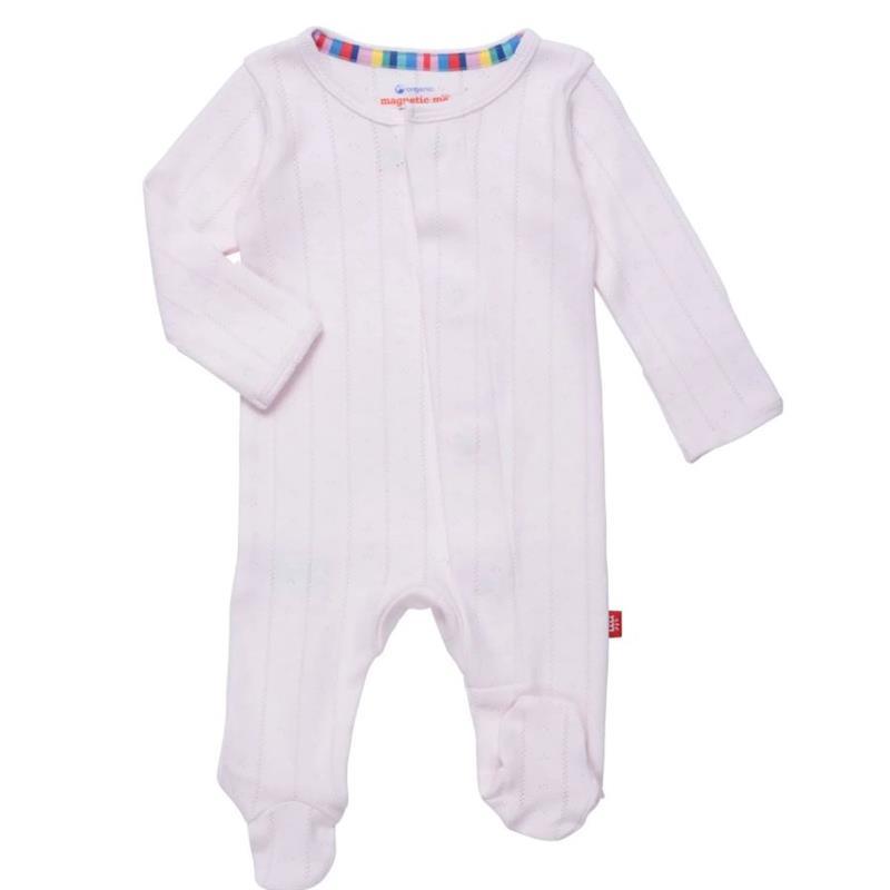 Magnetic Me - Love Lines Pink Pointelle Baby Footie Image 1