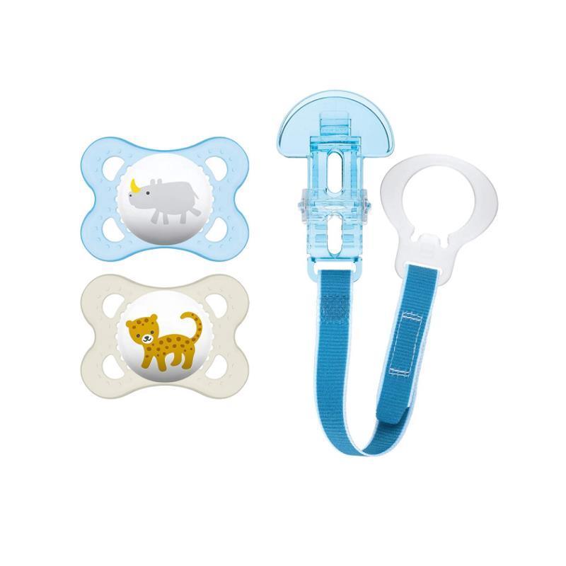 MAM 2-Pack 0-6 Months Animal Pacifiers & Pacifier Clip - Boy Image 1