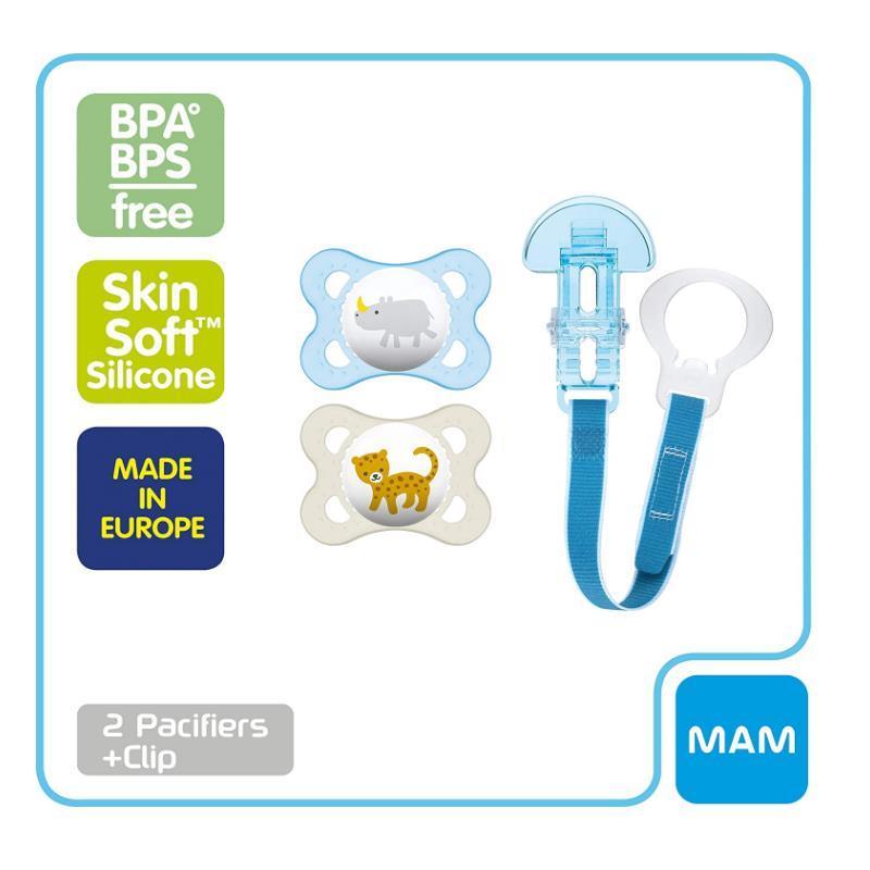 MAM 2-Pack 0-6 Months Animal Pacifiers & Pacifier Clip - Boy Image 3