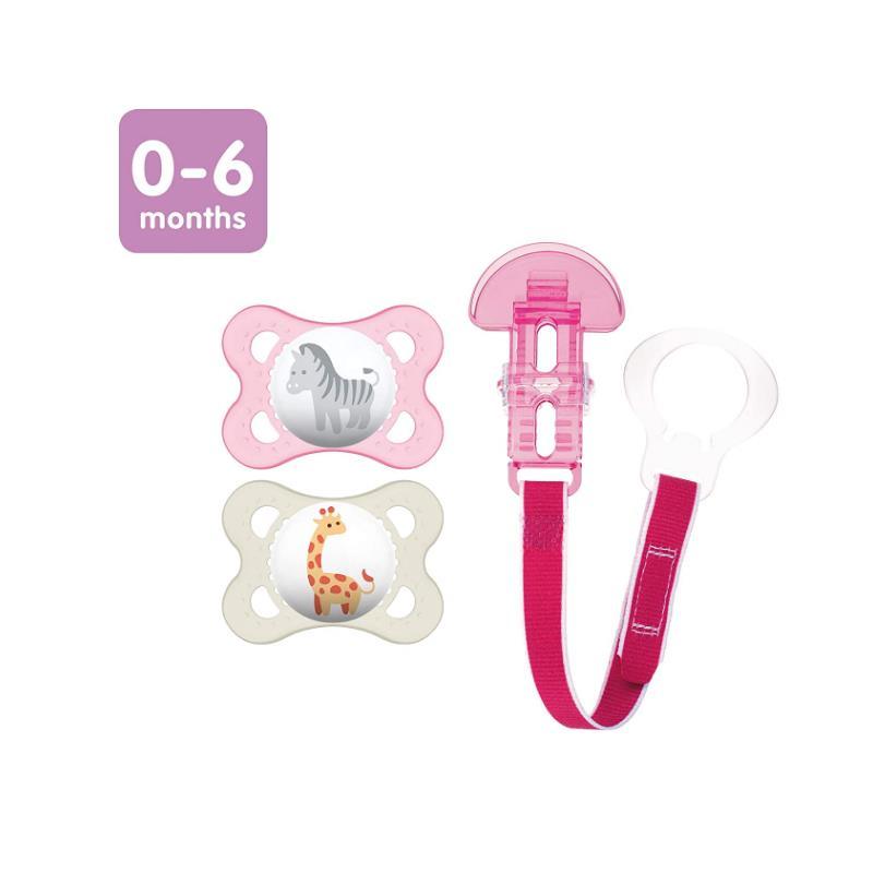 MAM 2-Pack 0-6 Months Animal Pacifiers & Pacifier Clip - Girl Image 3