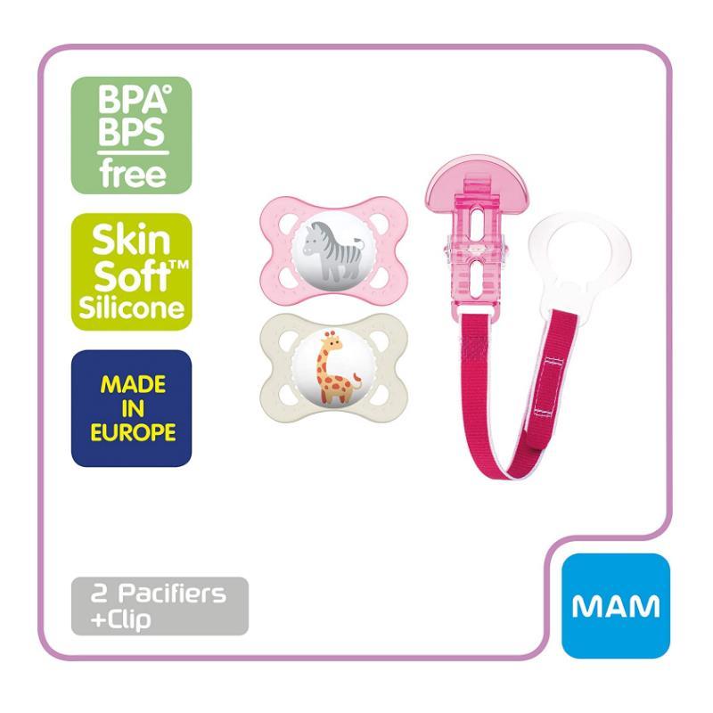 MAM 2-Pack 0-6 Months Animal Pacifiers & Pacifier Clip - Girl Image 5