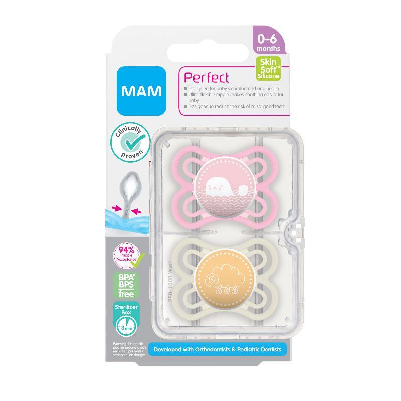 MAM 2-Pack 0-6M Perfect Pacifier - Pink/Purple Image 2