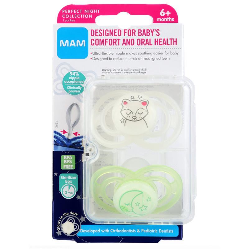 Mam 2-Pack 6+ Months Perfect Night Pacifier - Yellow/Green Image 2