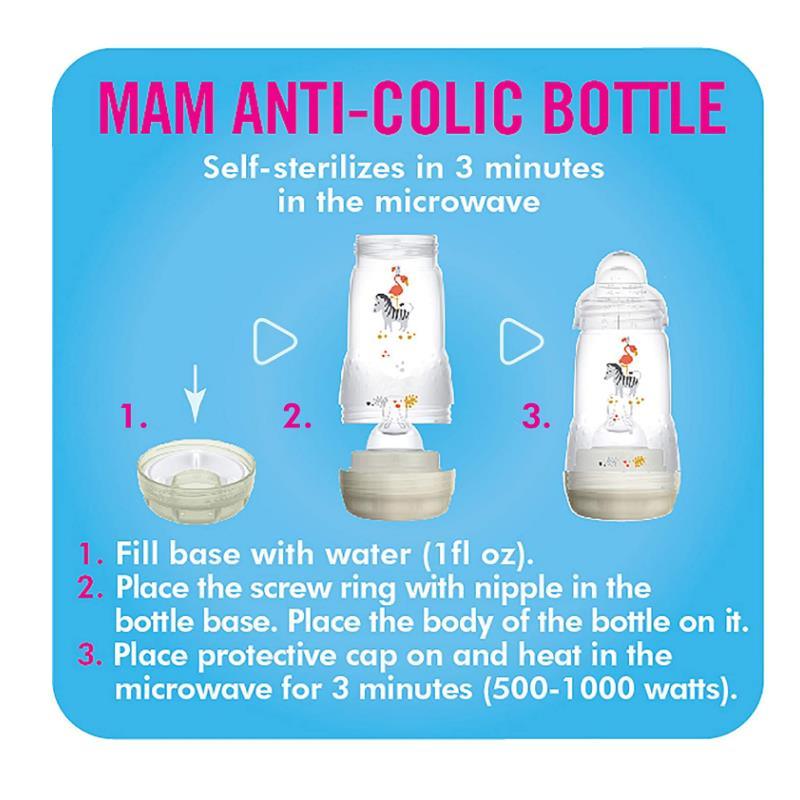 Mam - 2Pk Anti-Colic Baby Bottles 5Oz Slow Flow, Unisex White Image 6