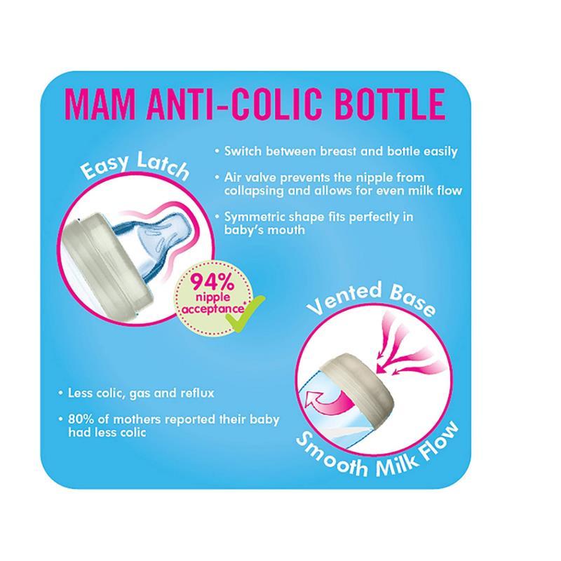 Mam - 2Pk Anti-Colic Baby Bottles 5Oz Slow Flow, Unisex White Image 5