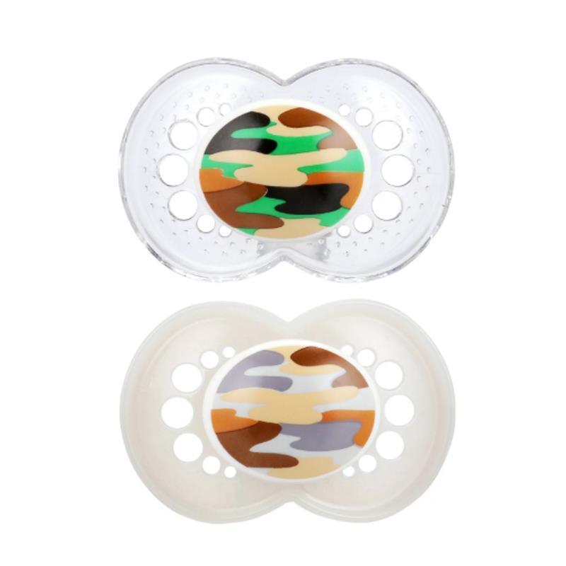 Mam 2-Pack Orthodontic Camo Silicone Pacifier 16+ Months - Colors May Vary Image 1