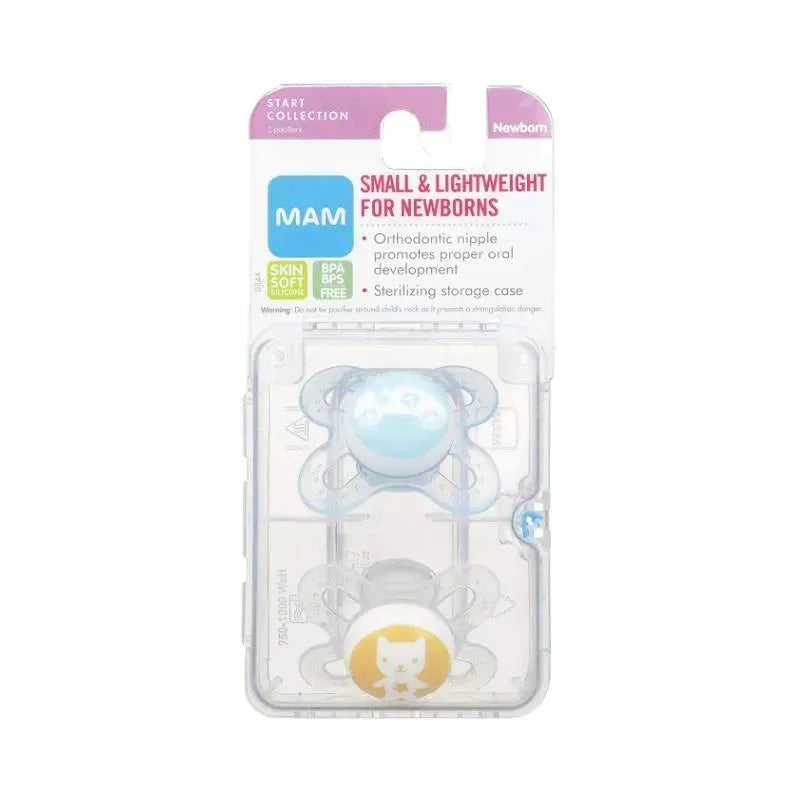 MAM 2-Pack Start Tender Newborn Pacifier - Blue/Clear Image 2