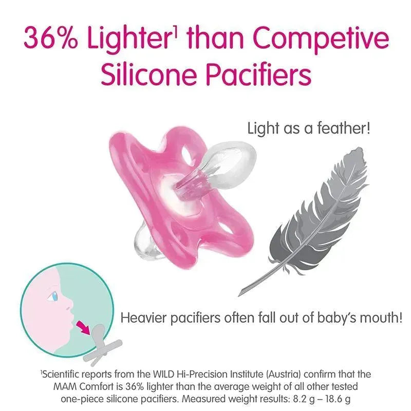 Mam - Comfort Baby Pacifier, 100% Lightweight Silicone, Sterilizer Case, Girl, 0-3 Months Image 7