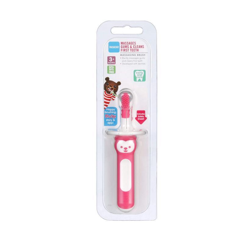 MAM 3+ Months Massaging Baby Toothbrush, Gum Cleaner and Massager - Pink Image 3